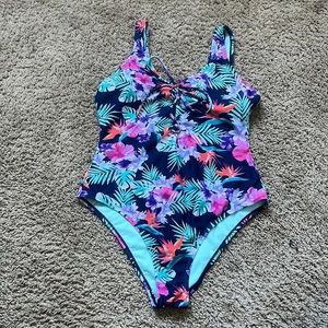 California Sunshine Floral Print One piece swimsuit Size L (fits like a medium)